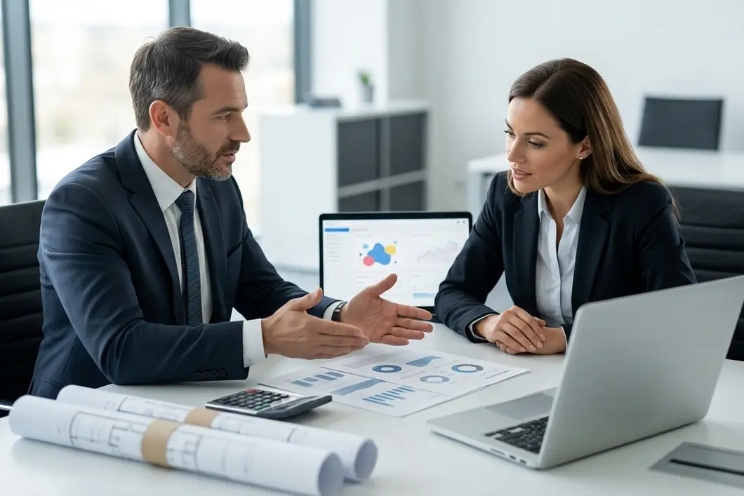 Entrepreneur meeting with financial advisor to structure SBA 7(a) business loan
